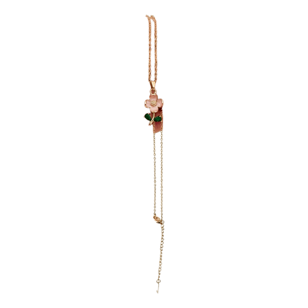 Collier pendentif fleur dorée et pétales roses / Bijou fantaisie