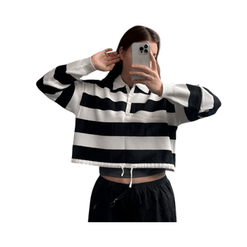 Striped cropped polo sweater