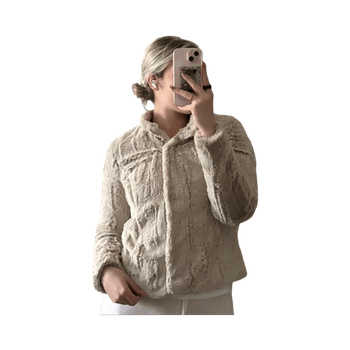 Beige fluffy zip-up jacket