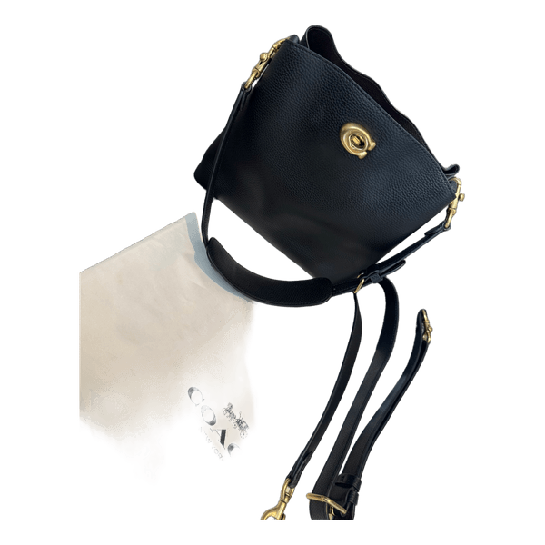 Black leather bucket bag