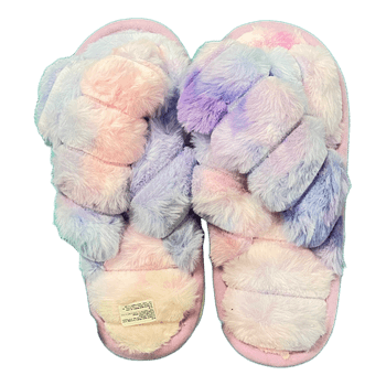 Multicolor fuzzy slippers