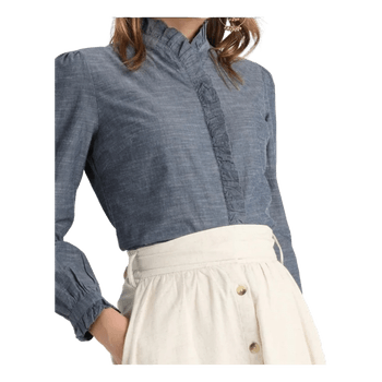 NOA NOA Organic Cotton Ruffle Blouse Size 38 Grey Blue Romantic Style