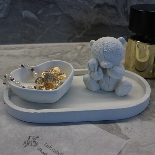 White concrete trinket tray set
