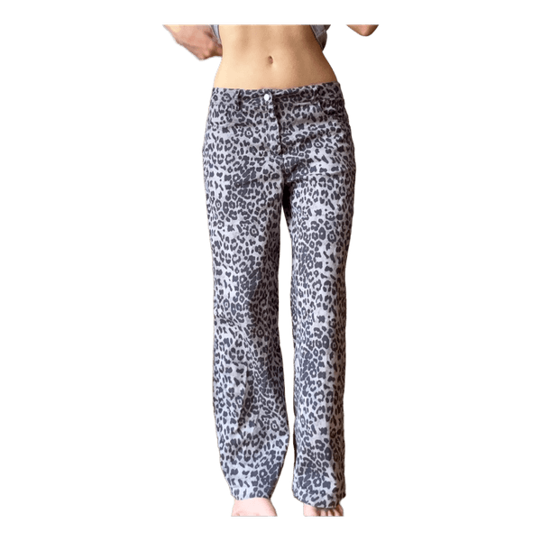 Grey leopard print trousers