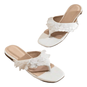 White embellished thong sandals