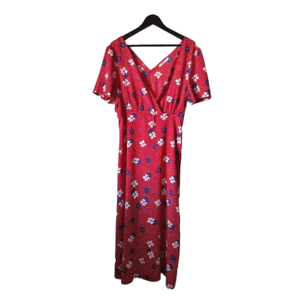Red floral midi dress vintage style