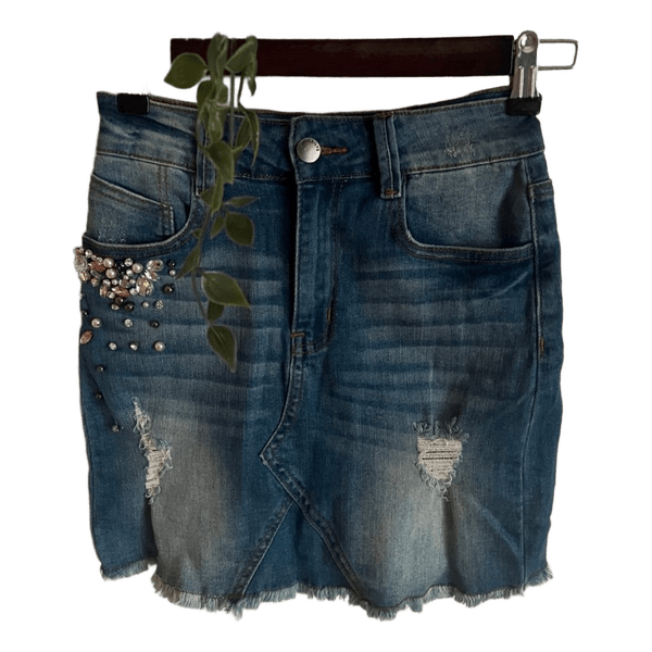Blue denim mini skirt
