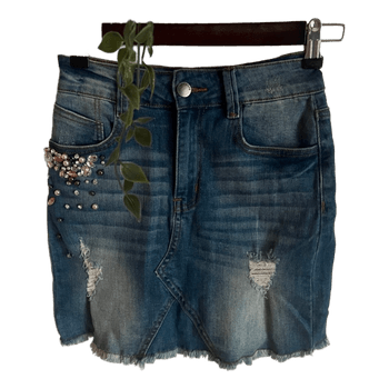 Blue denim mini skirt