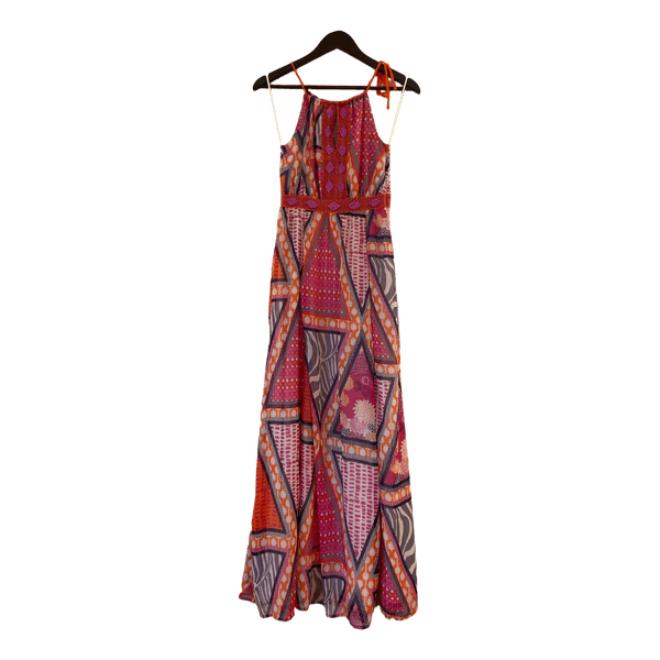 Patterned Maxi Dress with Beaded Neckline