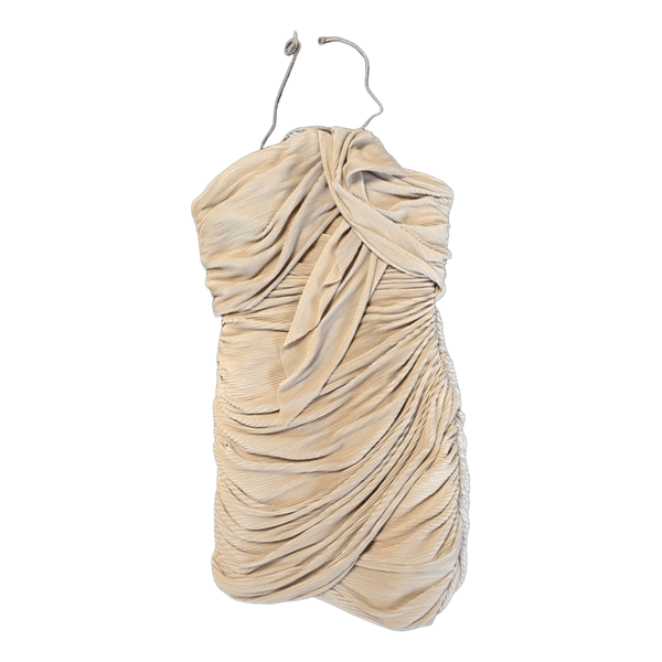 Beige pleated mini dress