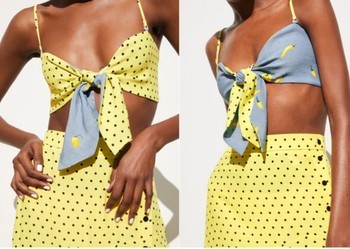 ZARA reversible bandeau top S polka dot chili pepper print summer