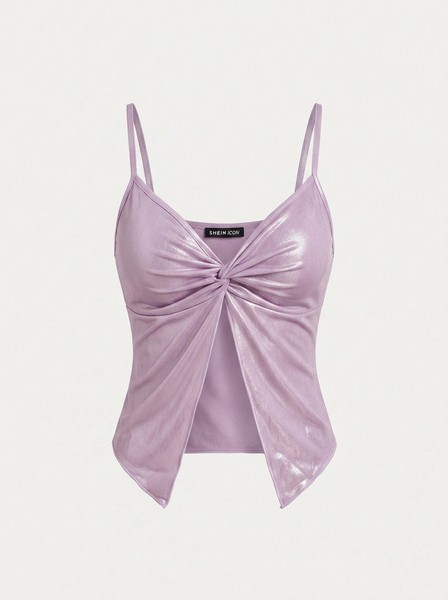 Twist metallic cami top