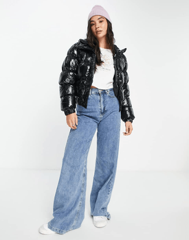Black vinyl puffer jacket