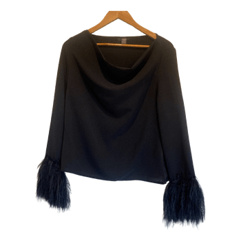 Black top with feather cuffs