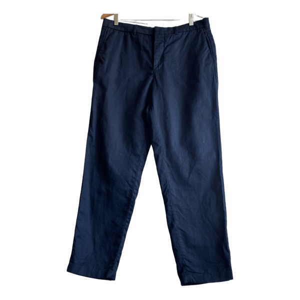 ARKET Wide Fit Navy Linen Cotton Chino Trousers EU 52 XL Relaxed Tailored Pants