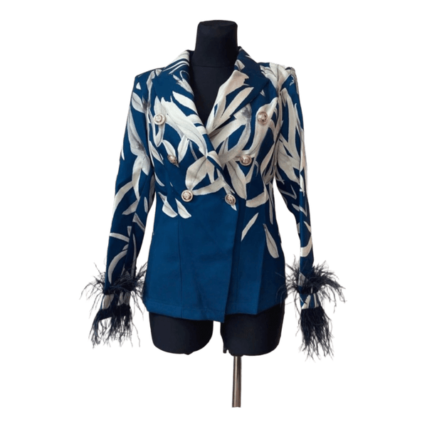 Blue leaf print blazer