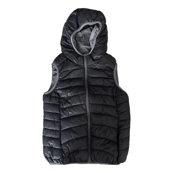 Black hooded puffer vest