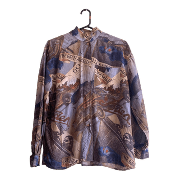 Vintage Marco Visconti Italy Equestrian Scarf Print Blouse 90s Baroque Top Size 38