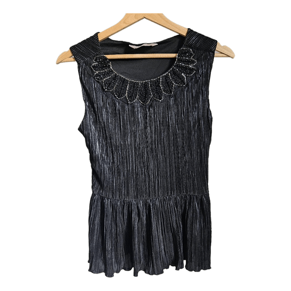 Black pleated peplum topAwear Black Pleated Beaded Peplum Top Size 8 EU 36 Art Deco Party Evening