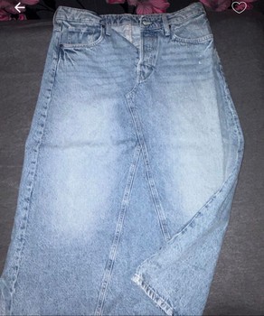 Blue denim midi skirt