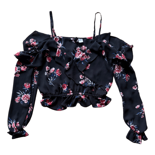 Black floral cold-shoulder top
