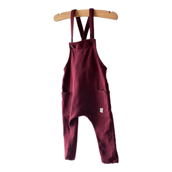 Burgundy cotton baby dungarees