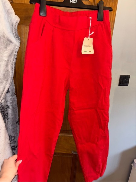 Red elasticated waist trousers
