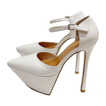 White pointed toe heels