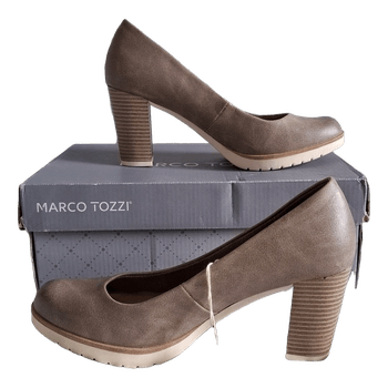 Brown block heel pumps