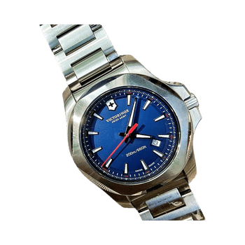 Blue dial stainless steel watch
