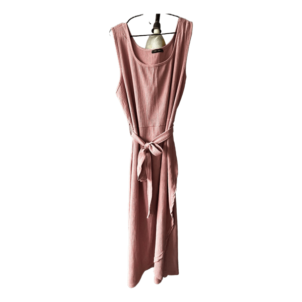 Pink belted midi dress