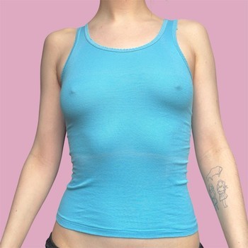 Adorable vintage baby blue ribbed tank top
