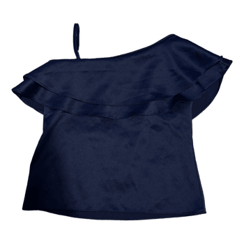 Navy ruffled one-shoulder top