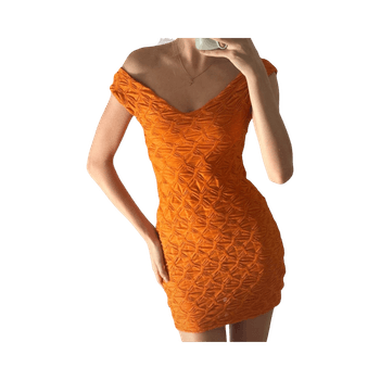 Orange textured mini dress