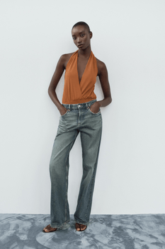 Tulle halter scarf bodysuit