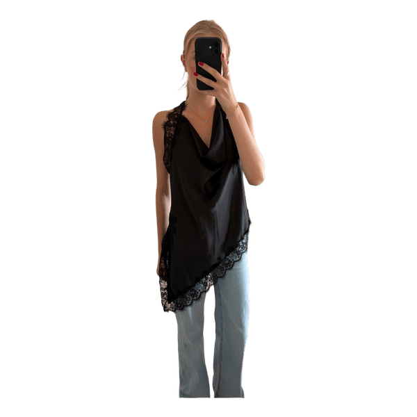 Black satin lace top