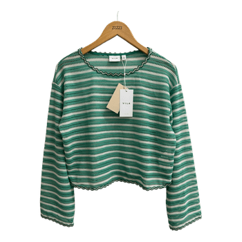 Green striped crochet sweater