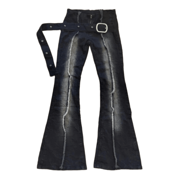 Washed effect flared jeans with belt