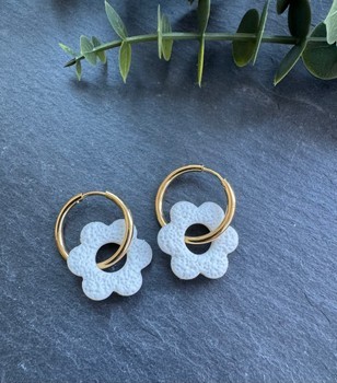 Handmade White flower hoop flower earrings