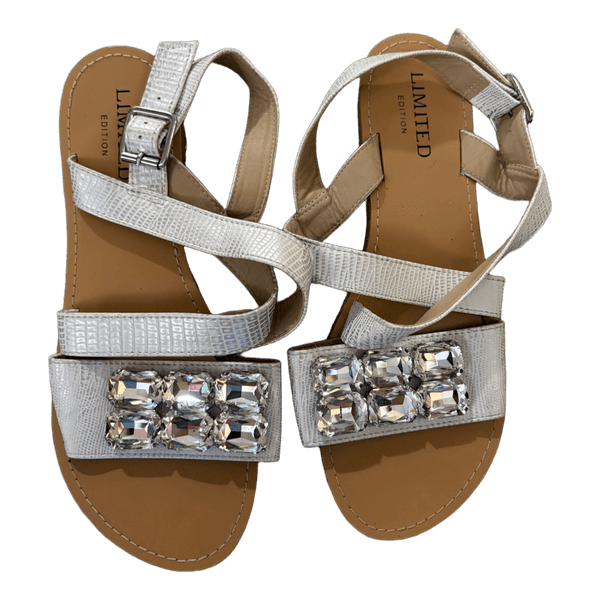 White rhinestone flat sandals