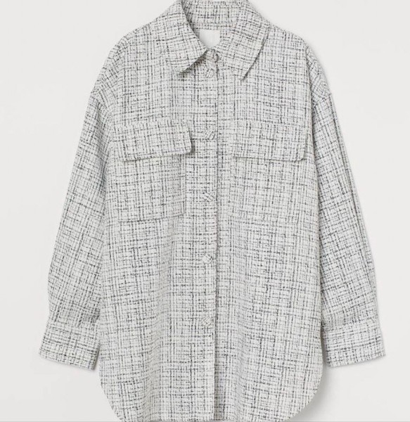 White tweed shirt jacket
