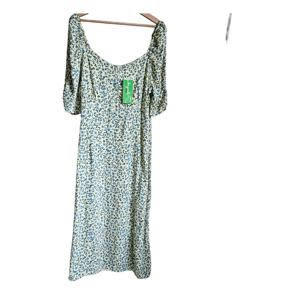 Cubus Molly Floral Midi Dress Yellow Blue Size 42 Viscose Cottagecore New Tags