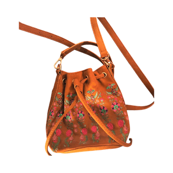 Orange embroidered bucket bag