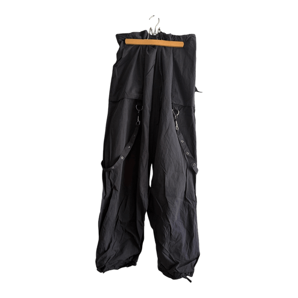 Black cargo parachute trousers