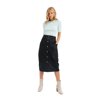 Black leather look midi skirt