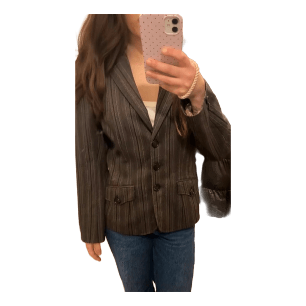 Vintage brun, grå og lyserød stribet blazer