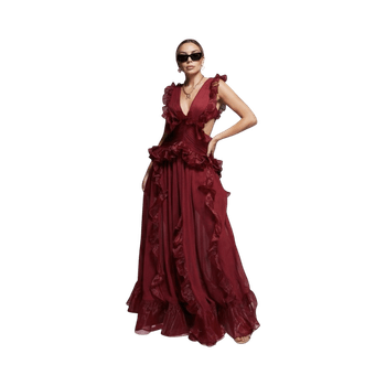Burgundy ruffle evening dress ASOS Lux size 38