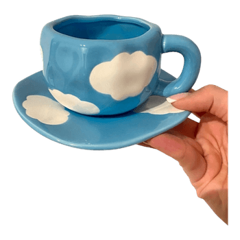 Cloud pattern ceramic cup and saucer