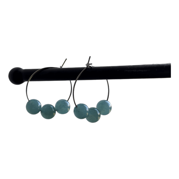 Blue beaded hoop earrings