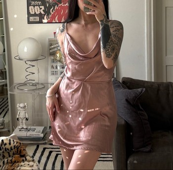 Powder pink sateen slip in dress